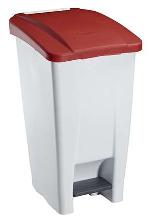 Image de POUBELLE MOBILE A PEDALE 60 LT BLANC COUVERCLE ROUGE MOBILY