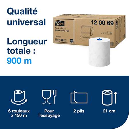 Image de ESS.MAINS TORK MATIC H1 ROULEAU 150M BLANC COLIS DE 6