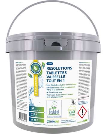 Image de RESOLUTIONS PASTILLES VAISSELLE TOUT EN1 SEAU 2.4KG ECOLABEL