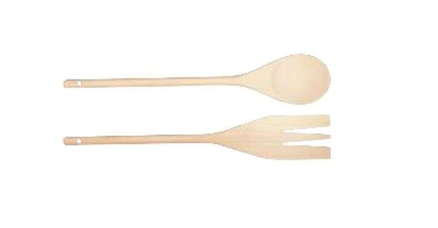 Image de JEU FOURCHETTE + CUILLERE BOIS 27 CM A SALADE - PAQUET DE 25