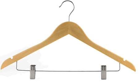 Image de CINTRES BOIS COMBINE AVEC PINCE METAL LOT DE 50