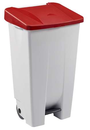 Image de POUBELLE MOBILE A PEDALE 120L MOBILY BLANC/ROUGE