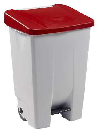 Image de POUBELLE MOBILE A PEDALE 80L MOBILY BLANC/ROUGE