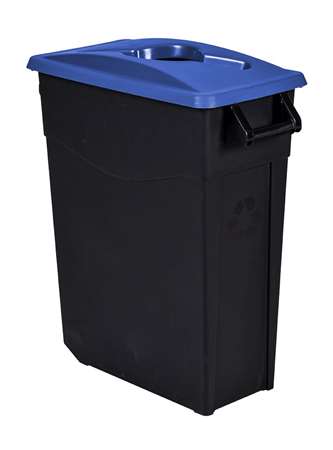 Image de POUBELLE DE TRI MOBILE 65L MOVATRI NOIR/BLEU COUV OUVERT