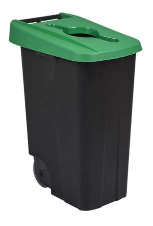 Image de POUBELLE DE TRI MOBILE 85L MOVATRI NOIR/VERT COUV OUVERT