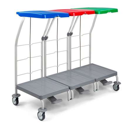 Image de CHARIOT DE RAMASSAGE LINGE 3 SUPPORTS 70L AVEC PEDALE