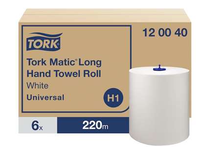 Image de ESSUIE-MAINS ROULEAU 1p BLANC TORK MATIC 220m - COLIS DE 6