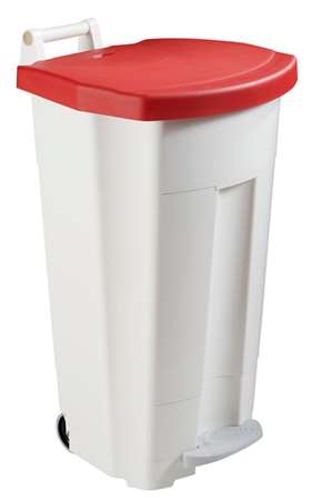 Image de POUBELLE A PEDALE 90L MOBILE BOOGY BLANCHE COUVERCLE ROUGE